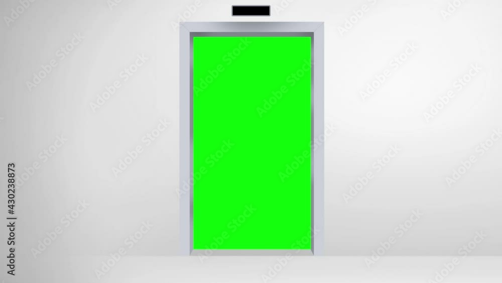 Elevator Lift Doors Closing and Opening by revealing the Green Screen 4K. Modern Advertisement