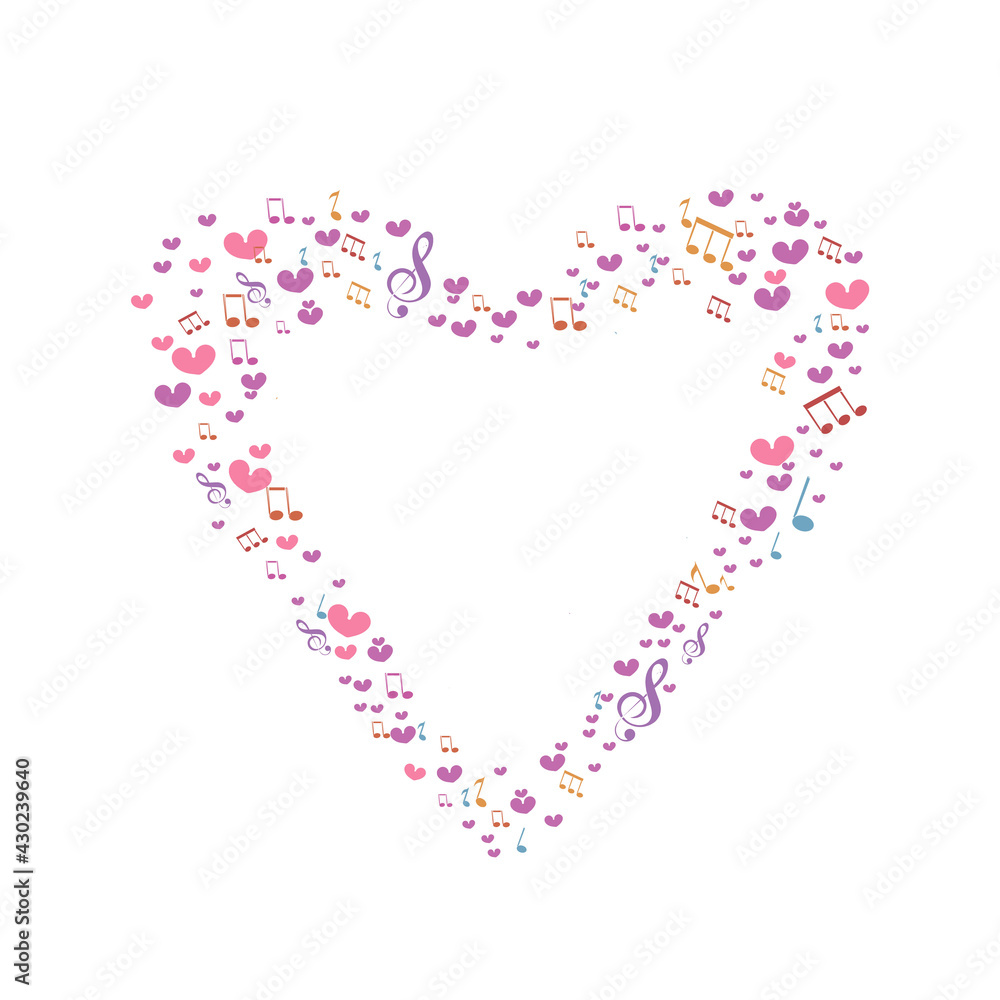 Heart-shaped frame heart shape pink confetti splash with white heart frame inside