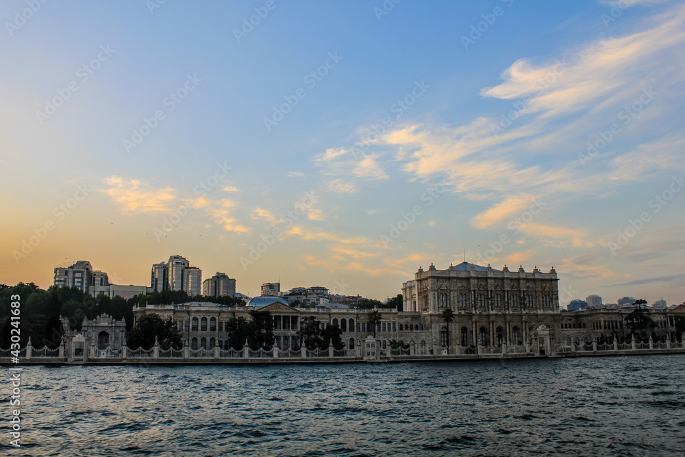 View of Istanbul and Dolmabahce Palace at Sunset