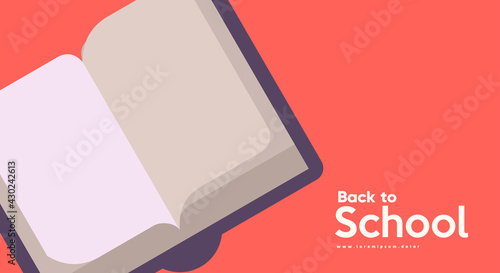 School backgrounds. Open book. Vector flat illustration. Back to School. Simple background for poster, cover, flyer.