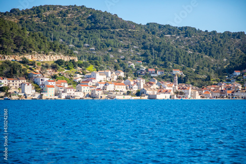 Fototapeta Naklejka Na Ścianę i Meble -  View from water of mediterranean town Vis without tourists. Yachtind destination, island Vis, Croatia