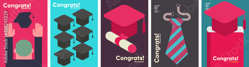 Graduate caps. Vector flat illustration. Congratulation graduates 2021 class of graduations.