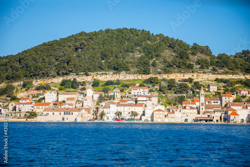 View from water of mediterranean town Vis without tourists. Yachtind destination, island Vis, Croatia © dtatiana