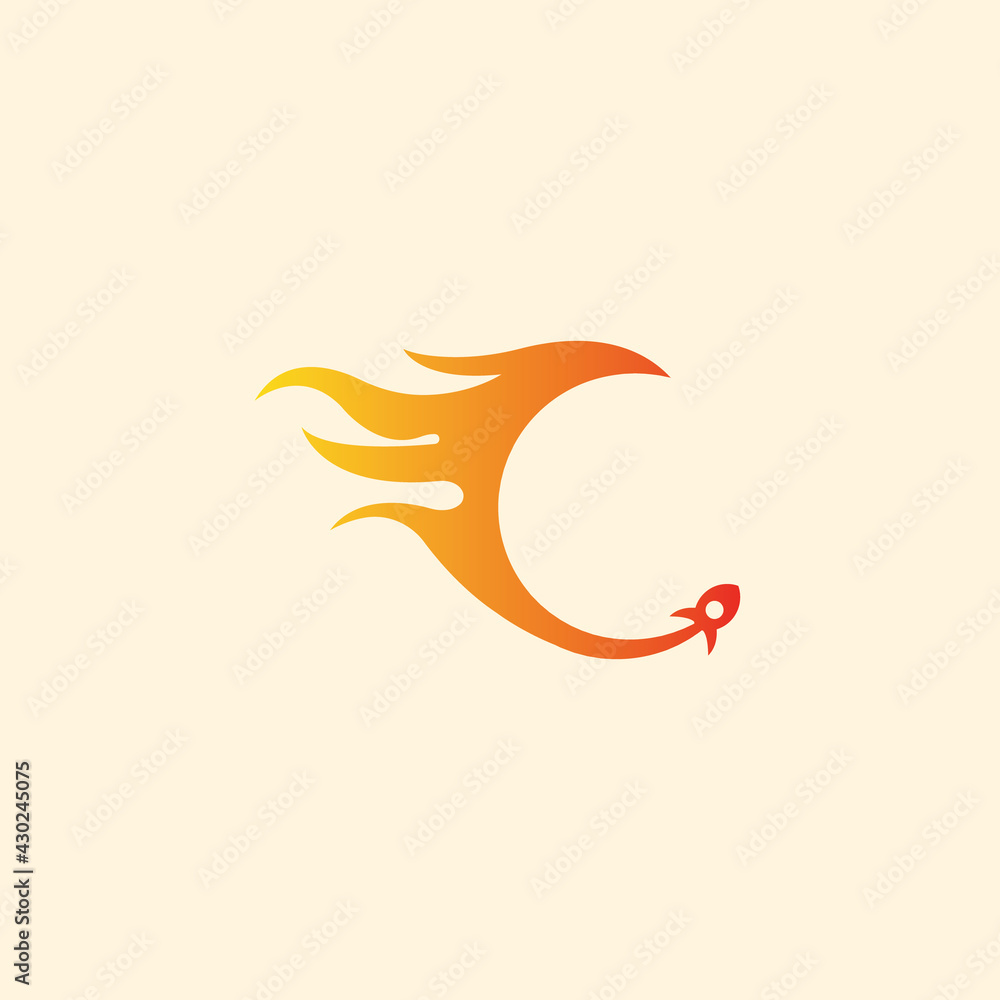 letter c fire and rocket business logo icon design template