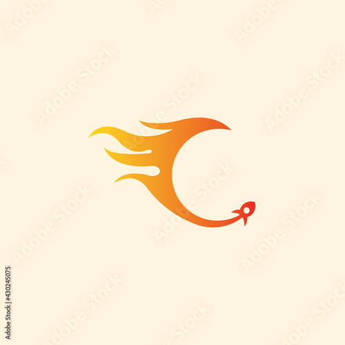 letter c fire and rocket business logo icon design template