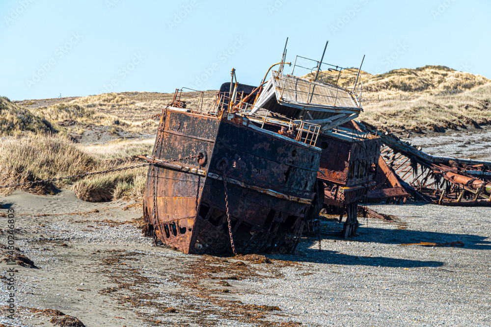 Wreckages on San Gregorio beach, strait of Magellan, Chile