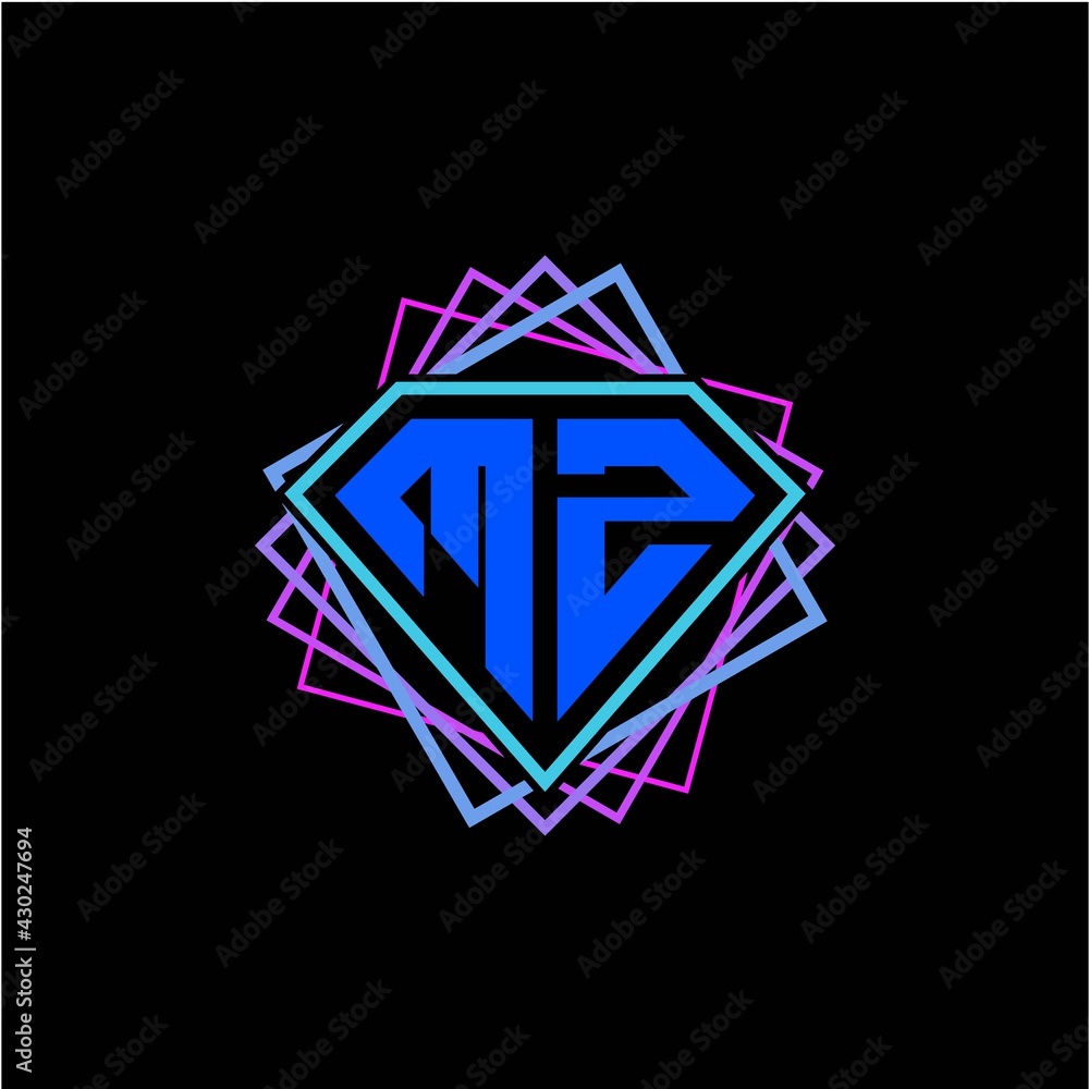 initial letter M Z with diamond design and square ornament as decoration initial letter M Z with diamond design and square ornament as decoration