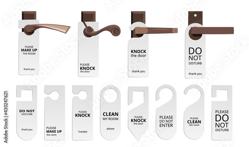 Door hanger tags set in flat style