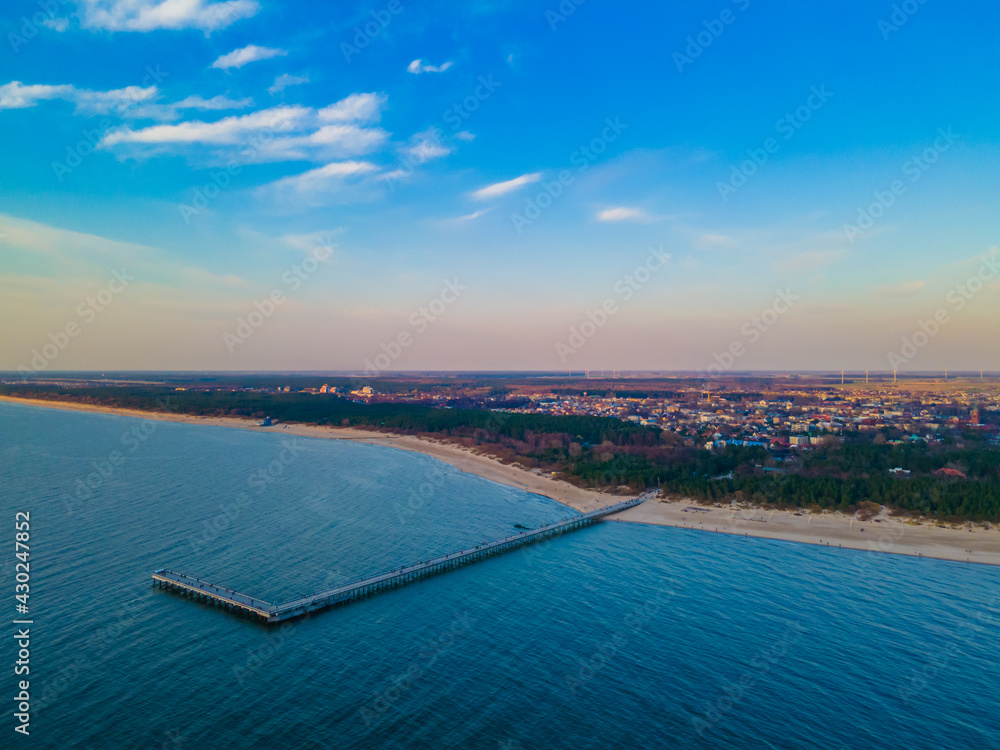 Aerial view of Palanga bridge to the sea. View from the sea side
