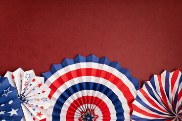 4th of July holiday banner design. USA theme paper fans. Independence, Memorial Day pinwheels