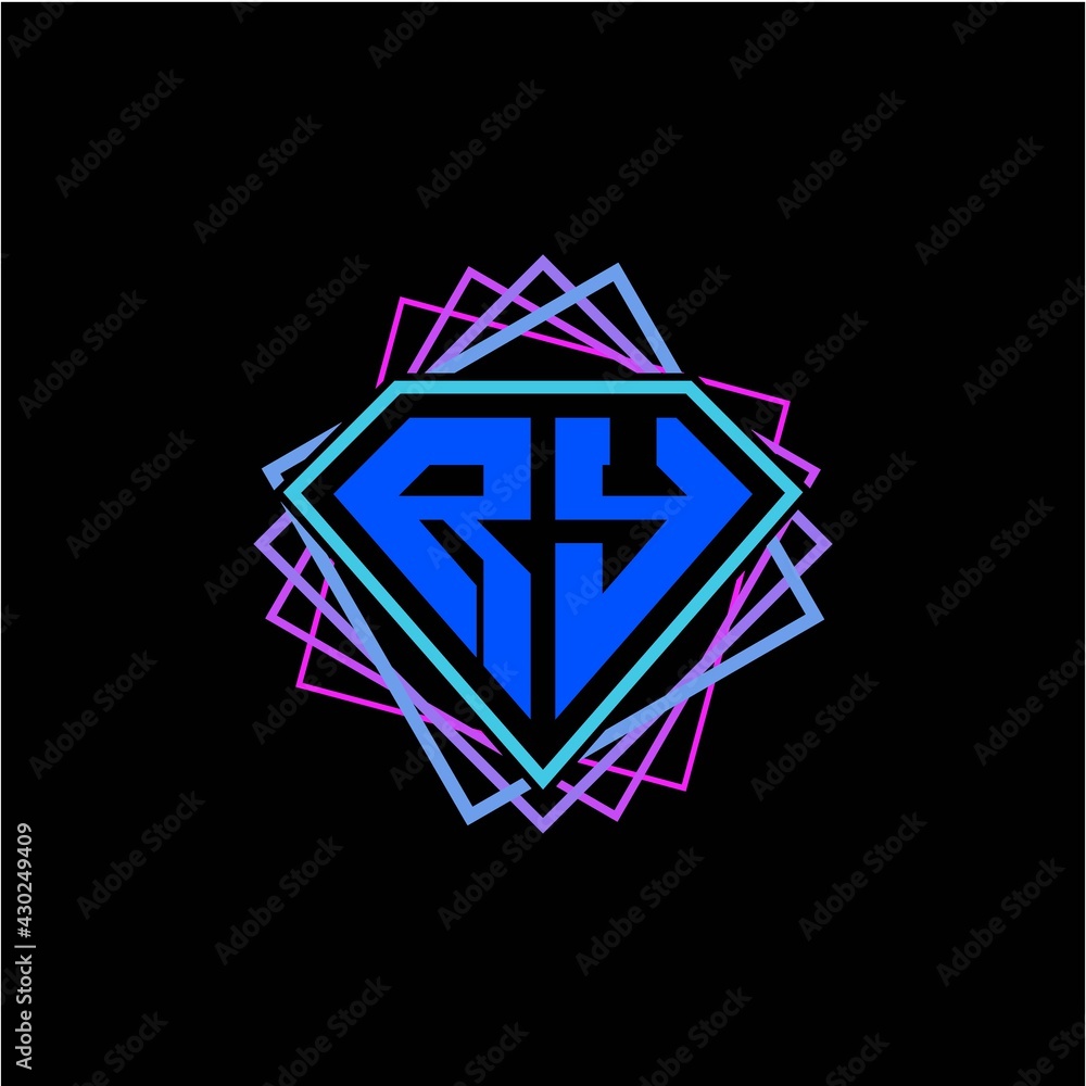 initial letter R Y with diamond design and square ornament as decoration initial letter R Y with diamond design and square ornament as decoration