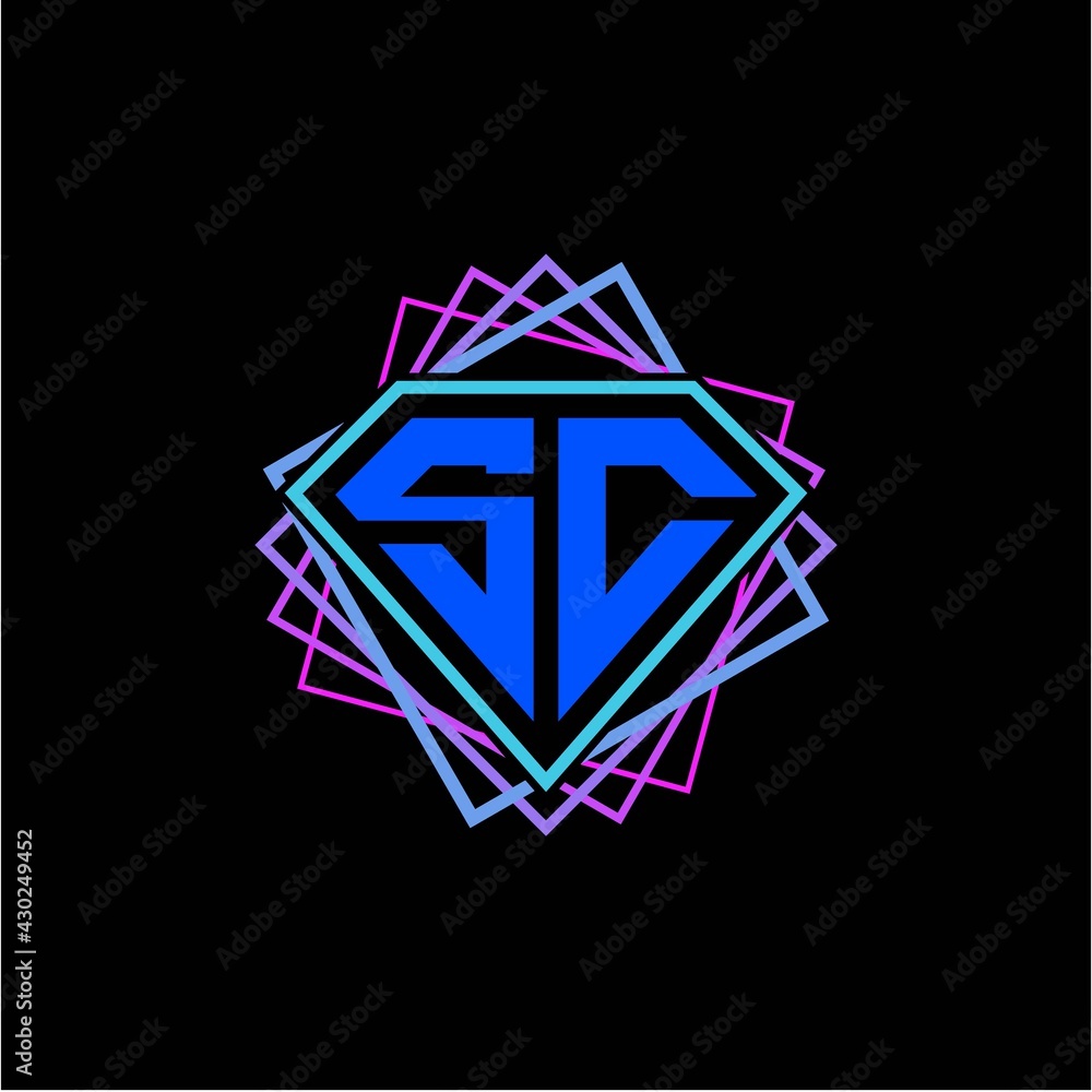initial letter S C with diamond design and square ornament as decoration initial letter S C with diamond design and square ornament as decoration