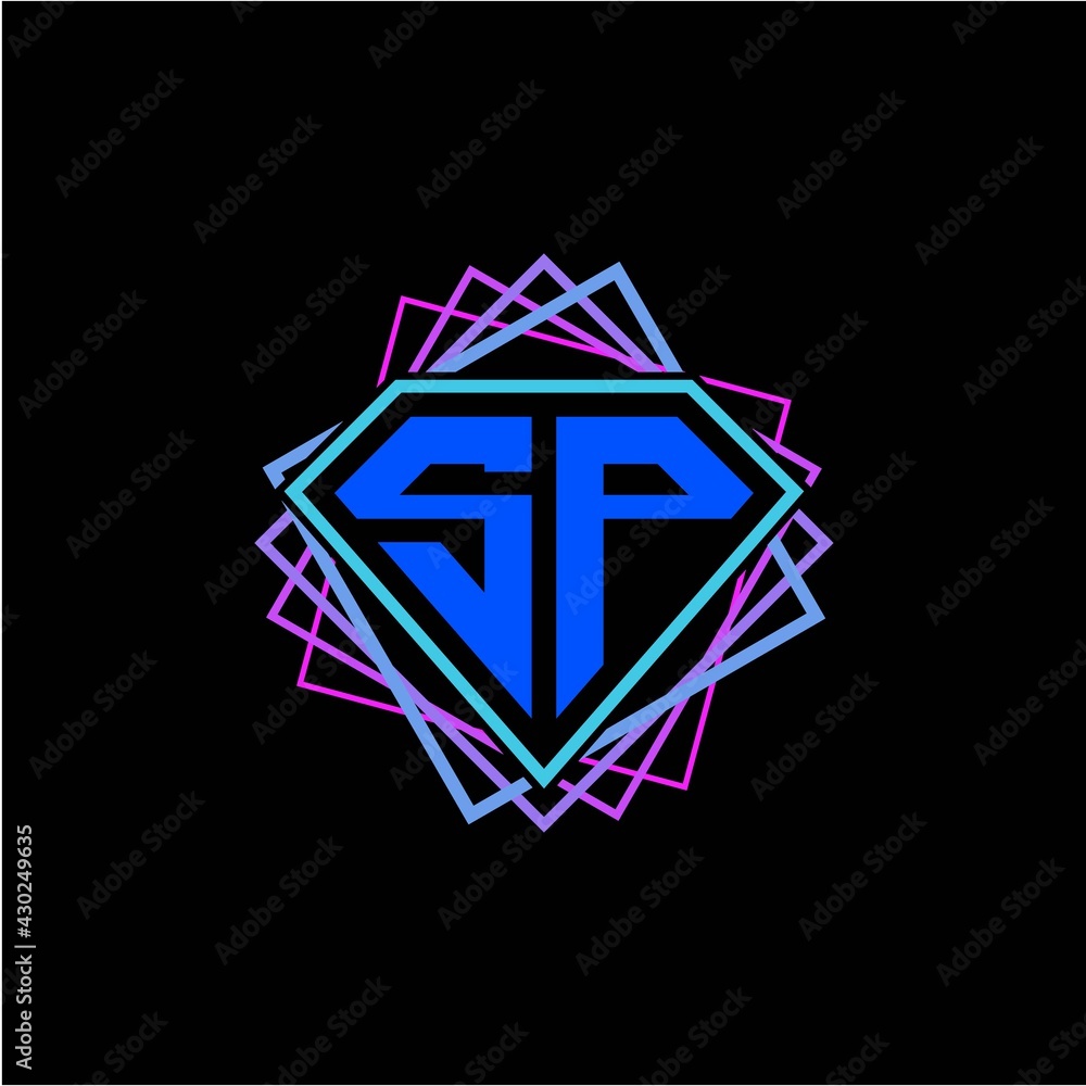 initial letter S P with diamond design and square ornament as decoration initial letter S P with diamond design and square ornament as decoration