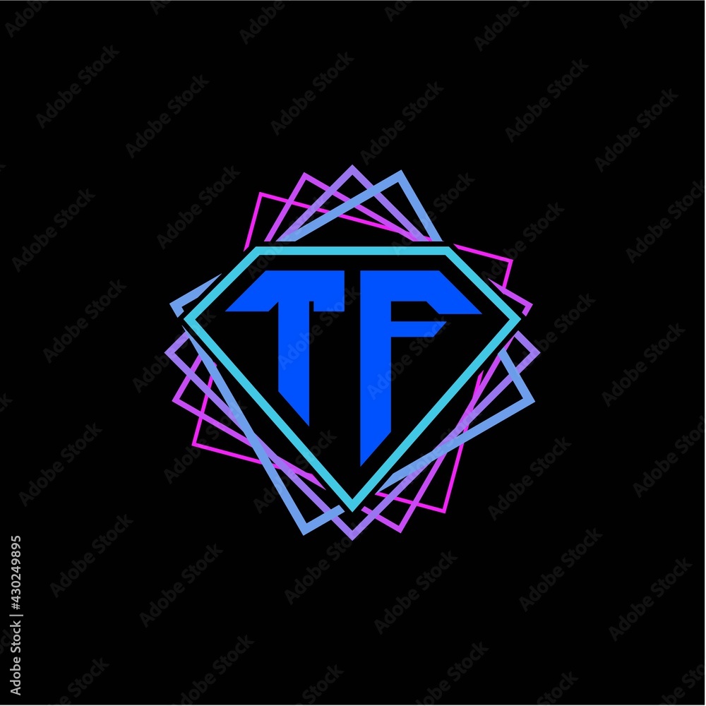 initial letter T F with diamond design and square ornament as decoration initial letter T F with diamond design and square ornament as decoration