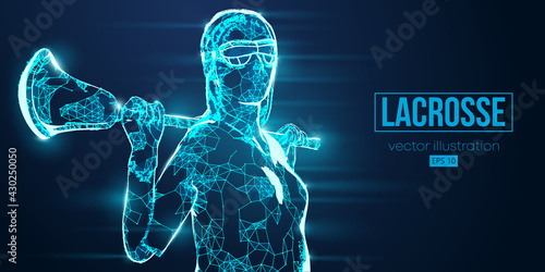 Abstract silhouette of a wireframe lacrosse player from particles on the blue background. Convenient organization of eps file. Vector illustartion. Thanks for watching