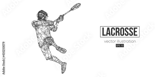 Abstract silhouette of a wireframe lacrosse player from particles on the white background. Convenient organization of eps file. Vector illustartion. Thanks for watching