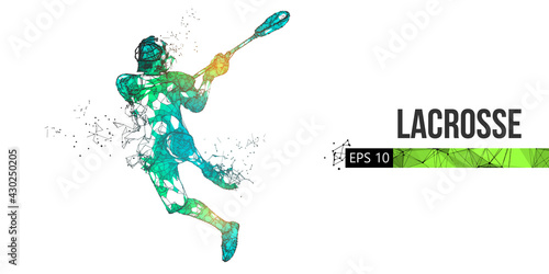 Abstract silhouette of a wireframe lacrosse player from particles on the white background. Convenient organization of eps file. Vector illustartion. Thanks for watching