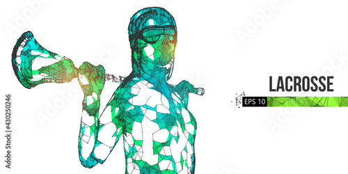 Abstract silhouette of a wireframe lacrosse player from particles on the white background. Convenient organization of eps file. Vector illustartion. Thanks for watching