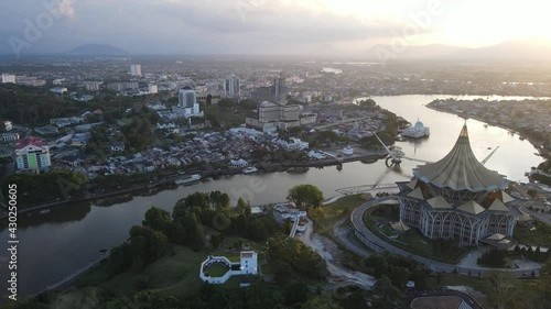 Kuching, Sarawak Malaysia - April 26 2021: The buildings, landmarks and scenery of Kuching city, capital of Sarawak, Borneo island.  photo