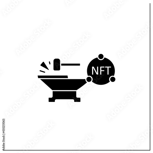 Minting glyph icon. Tokenizes digital asset on blockchain. Minting cryptocurrency. Digitalization concept. Filled flat sign. Isolated silhouette vector illustration