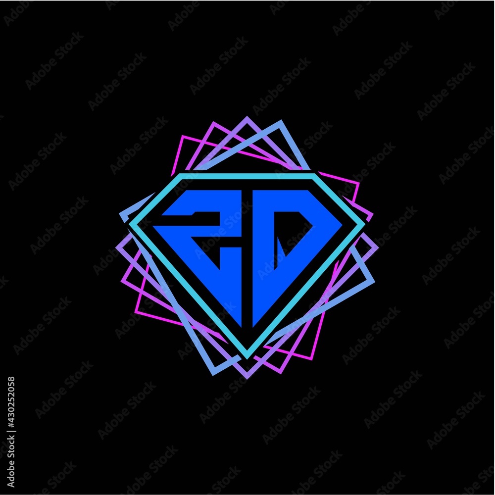 initial letter Z Q with diamond design and square ornament as decoration initial letter Z Q with diamond design and square ornament as decoration