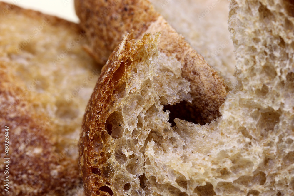 close-up a slice of organic bread close-up a slice of organic bread