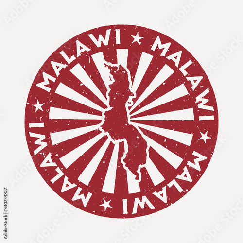 Malawi stamp. Travel red rubber stamp with the map of country, vector illustration. Can be used as insignia, logotype, label, sticker or badge of Malawi.