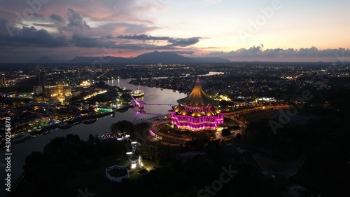 Kuching, Sarawak Malaysia - April 26 2021: The buildings, landmarks and scenery of Kuching city, capital of Sarawak, Borneo island.  photo