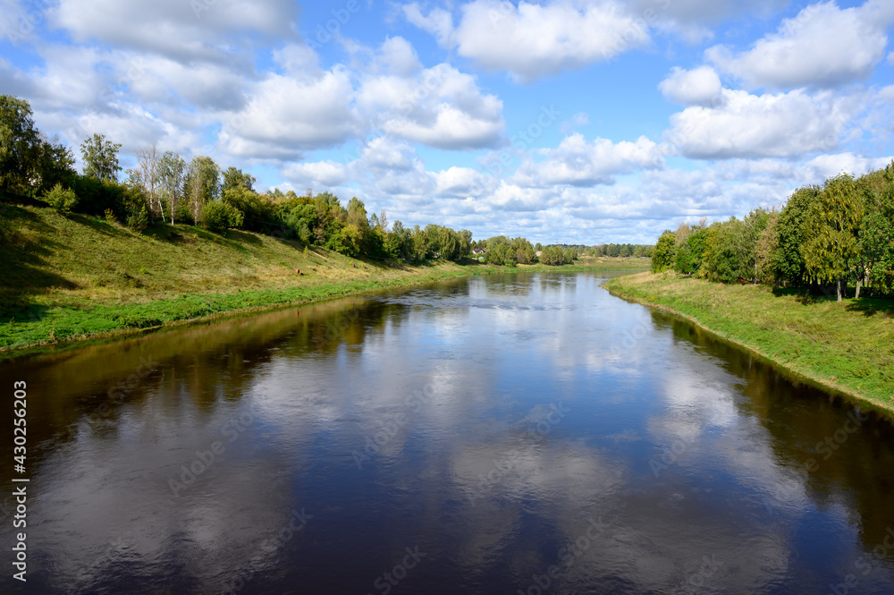 View of the Volga River, Zubtsov, Tver region, Russian Federation, September 19, 2020 View of the Volga River, Zubtsov, Tver region, Russian Federation, September 19, 2020