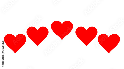 Red five shape hearts quality icon on a white background. 5 rating heart. EPS 10 vector rank illustration
