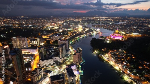 Kuching, Sarawak Malaysia - April 26 2021: The buildings, landmarks and scenery of Kuching city, capital of Sarawak, Borneo island.  photo