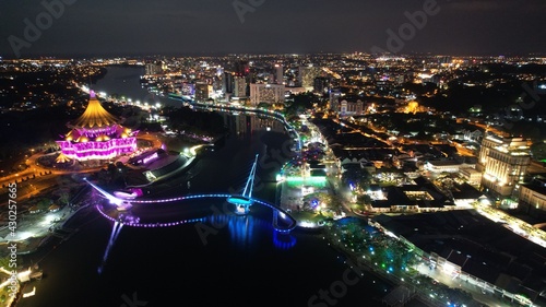 Kuching, Sarawak Malaysia - April 26 2021: The buildings, landmarks and scenery of Kuching city, capital of Sarawak, Borneo island.  photo