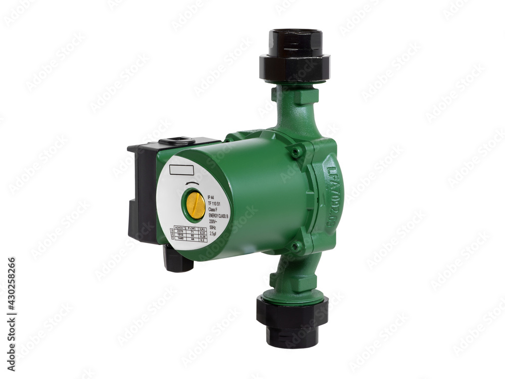 Cast iron circulation pump with wet rotor for heating and air conditioning systems. Isolated on white background. Cast iron circulation pump with wet rotor for heating and air conditioning systems. Isolated on white background.
