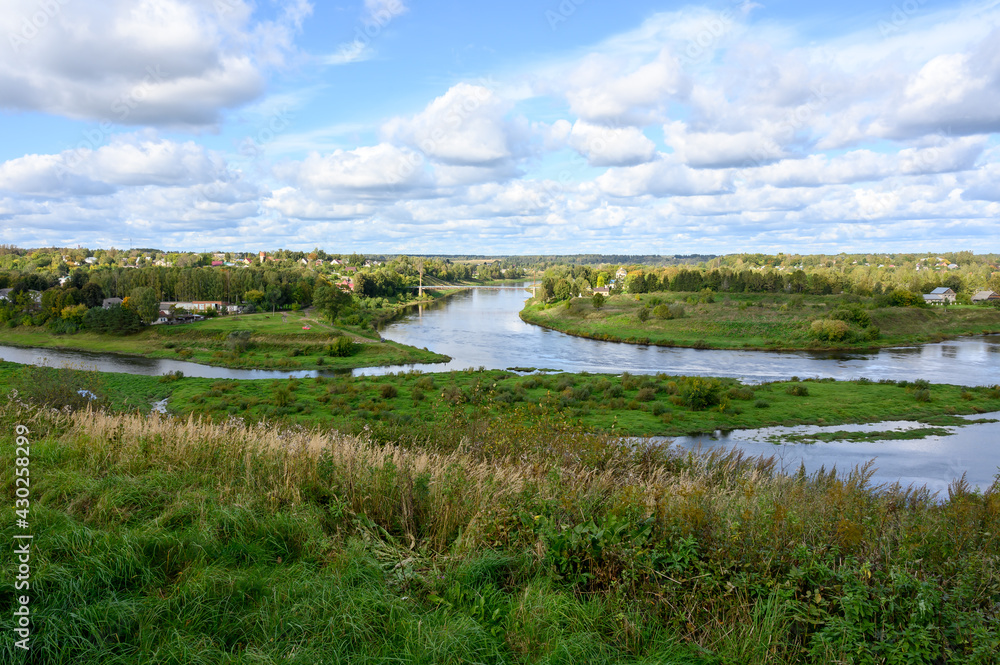 View of the confluence of the Vazuza River with the Volga River, Zubtsov, Tver region, Russian Federation, September 19, 2020