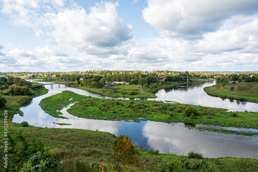 View of the confluence of the Vazuza River with the Volga River, Zubtsov, Tver region, Russian Federation, September 19, 2020