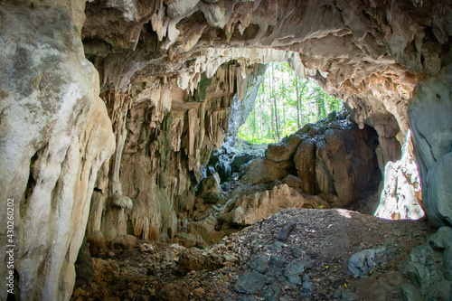 Giant Beautiful Cavern of a Cave with Tropical Forest at Entrance in Background - Northern Luzon  Philippines  Southeast Asia 