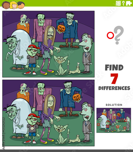 differences educational game with cartoon zombies
