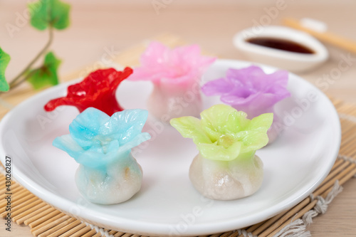 Chinese style colorful flower dumplings or dim sum