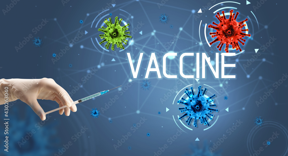 Syringe, medical injection in hand, coronavirus vaccine concept