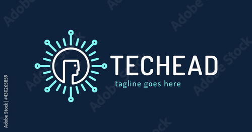 Head Tech logo, Pixel Head logo concept vector, Robotic Technology Logo template designs vector illustration