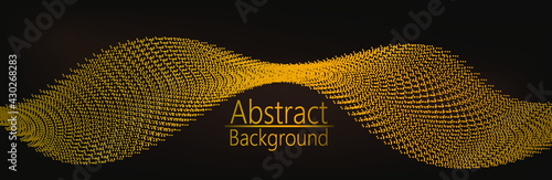 Abstract dark Geometric Background with gold color music wave . Connection structure. Science background. connecting dots and lines. Big data visualization and Business .Vector illustration