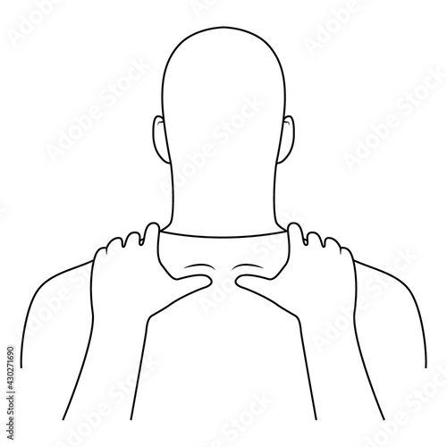 Massage. Yumeiho therapy line. Instructions for performing massage techniques, warm-up of the trapezius muscle. Simple vector illustration for physical therapy guidelines, websites and prints.