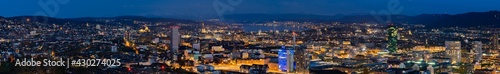 Wallpaper Mural Great blue hour cityscape panorama of Zürich, the largest city in Switzerland. It is located in north-central Switzerland at the northwestern tip of Lake Zürich. Torontodigital.ca