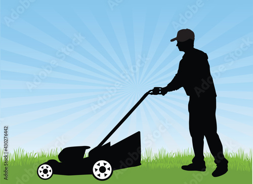 Man Mowing Lawn . Conceptual illustration.	
