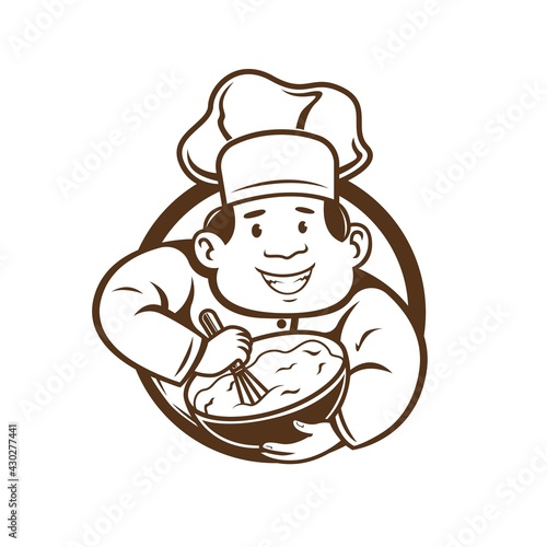 chef mix the dough logo character. vector illustration