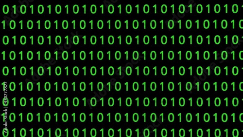 Technological background. Representation of binary code. Green binary digits 1 and 0 in 3D space. Camera zooming out. Technology concept. Binary code footage. With Alpha channel.