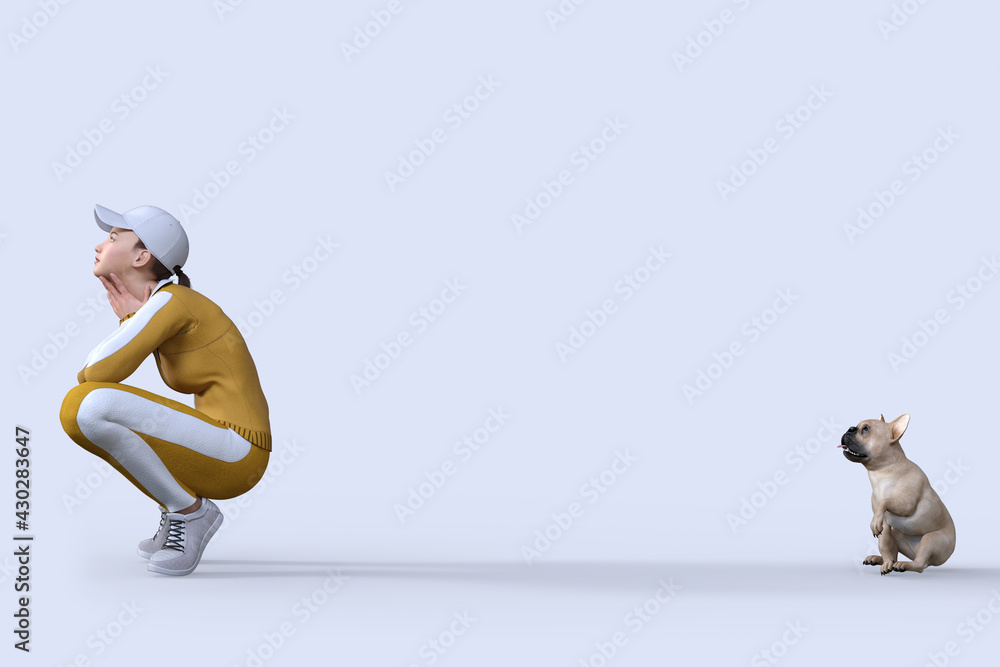 ランニングしていた黄色いジャージを着た女の子がしゃがむ後ろにフレンチブルドッグが座る Stock Illustration Adobe Stock ランニングしていた黄色いジャージを着た女の子がしゃがむ後ろにフレンチブルドッグが座る Stock Illustration Adobe Stock