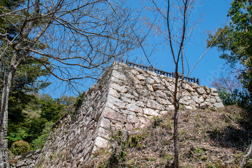 備中松山城　中太鼓の丸跡の石垣　岡山県高梁市　The stone wall of Bicchu-Matsuyama-jyo, Japanese medieval mountain castle, in Takahashi city, Okayama pref. Japan. photo