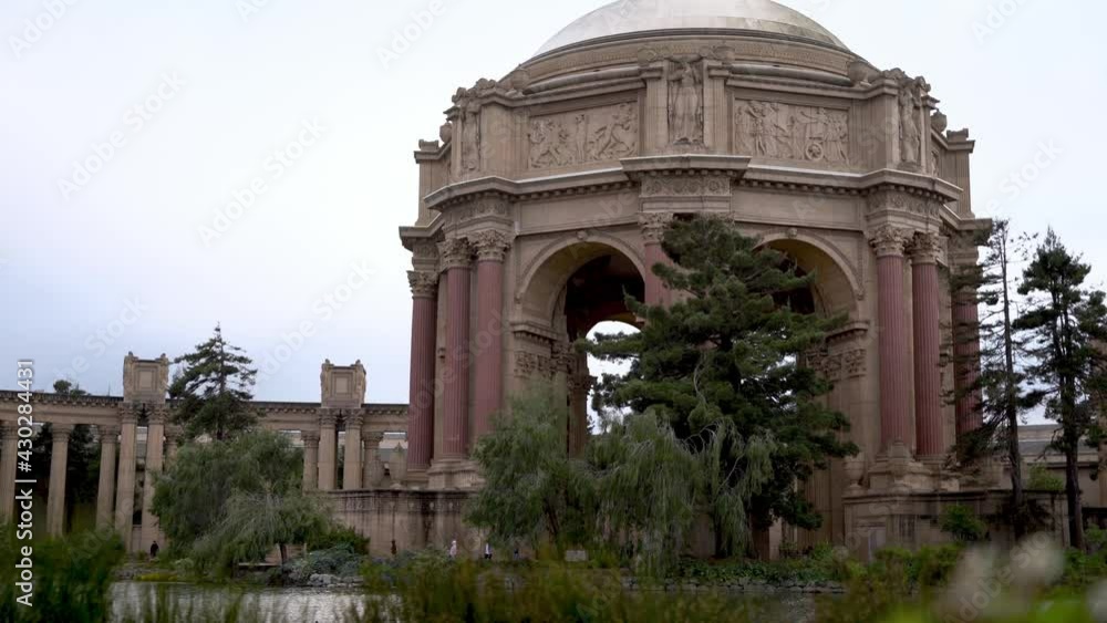 Windy and cold scenic view of the Palace of Fine Arts Museum and people walking by Windy and cold scenic view of the Palace of Fine Arts Museum and people walking by