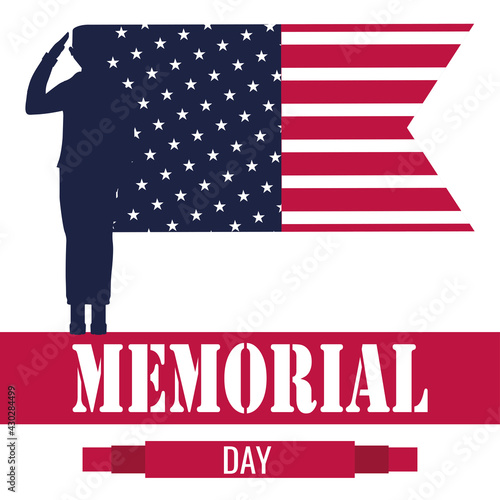 US army man silhouette with a flag of United States. Memorial day poster - Vector illustration
